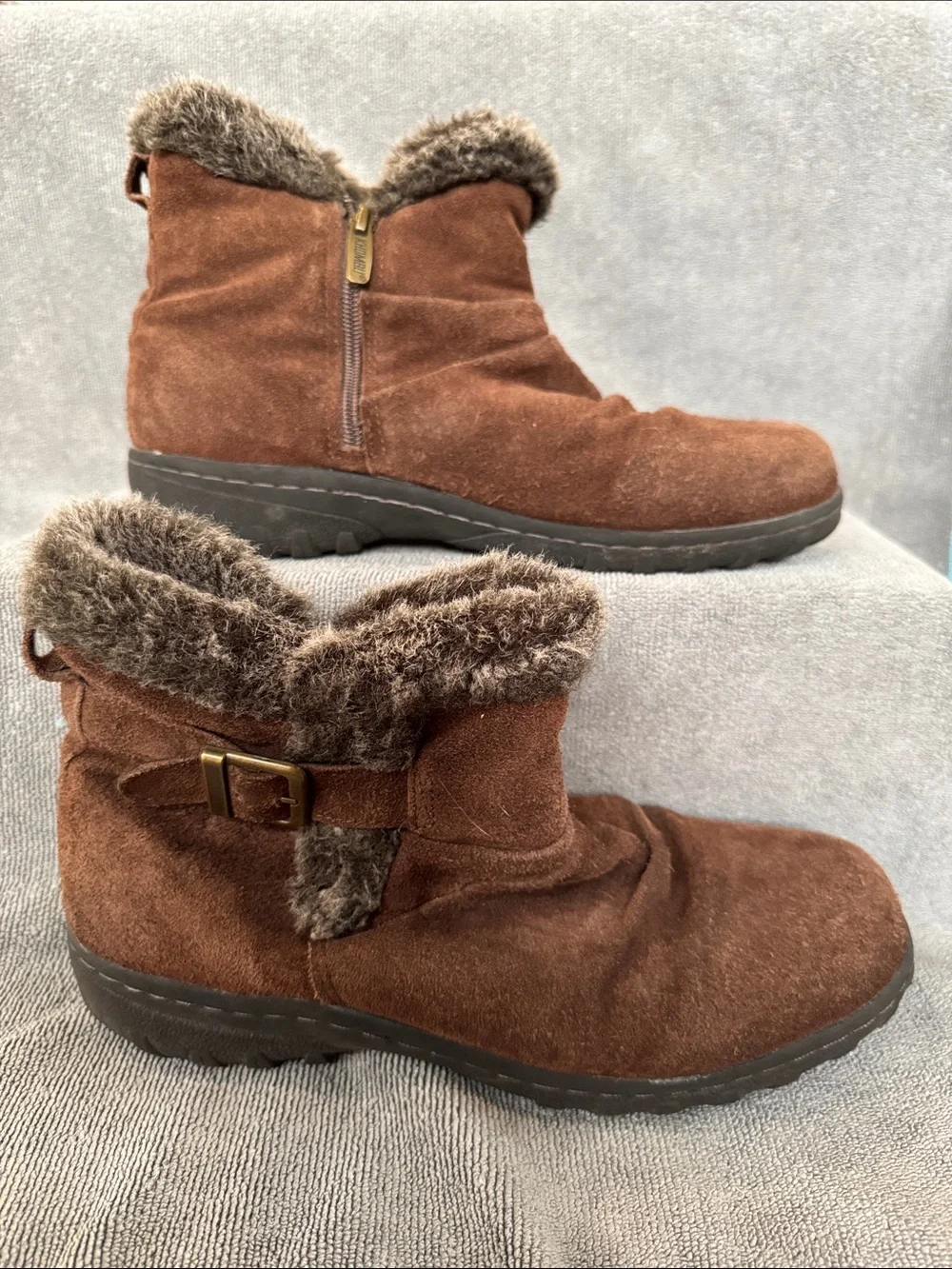 Khombu Lisa Brown Suede Faux Fur All Weather Winter Ankle Boots Size 9